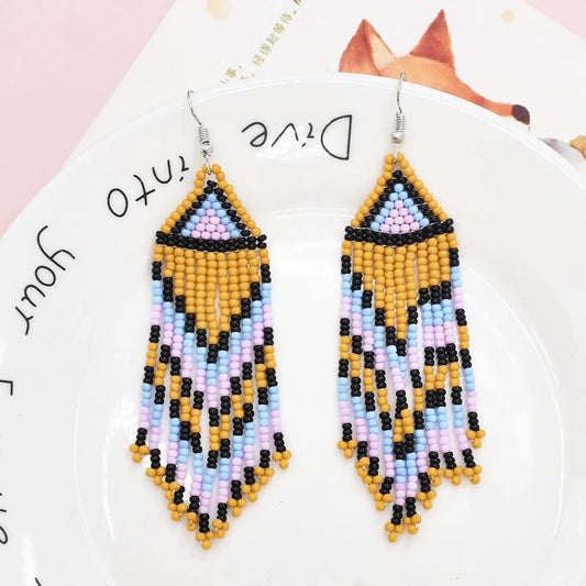 Beaded handmade tassel earrings - Yellow