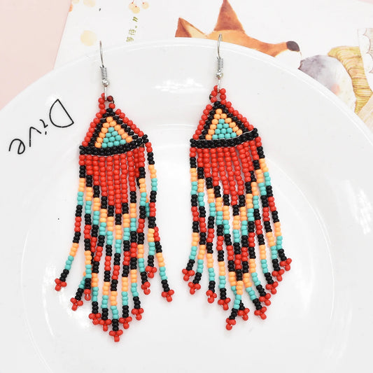 Beaded handmade tassel earrings - Red