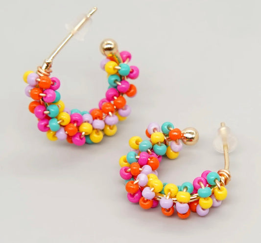 Beaded hoop earrings (small) - Multcolour Festive