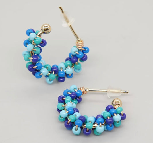 Beaded hoop earrings (small) - Dark Blue